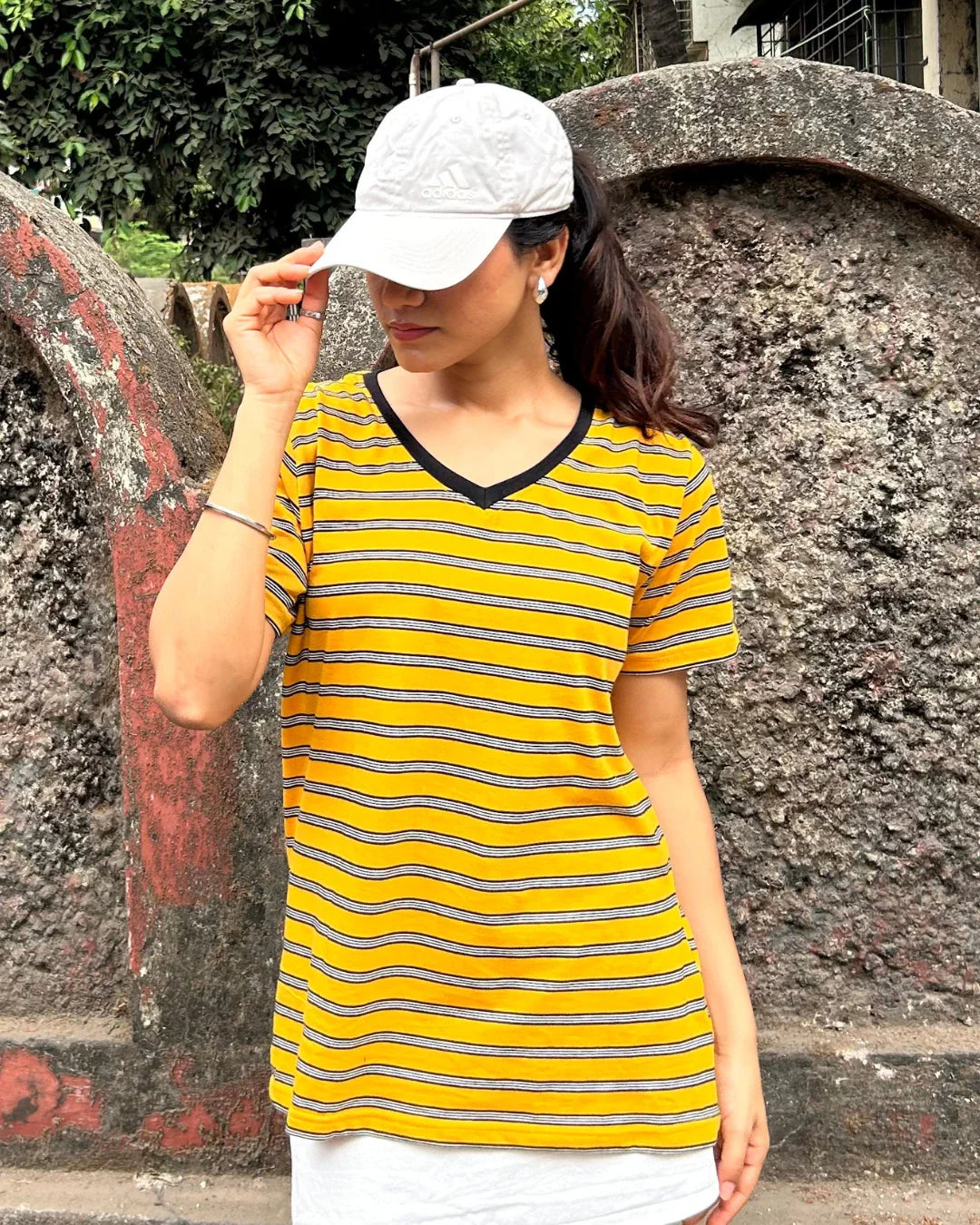Yellow Stripe V-Neck T-Shirt