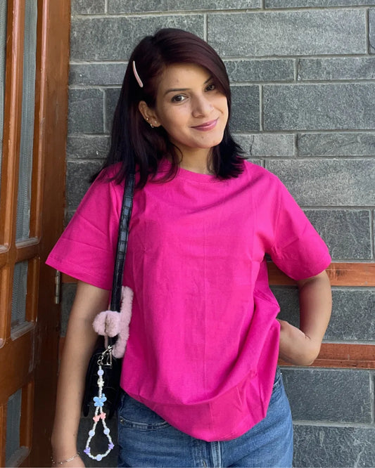 Hot Pink Plain T-Shirt