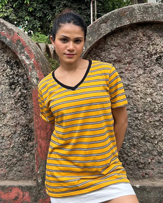 Yellow Stripe V-Neck T-Shirt