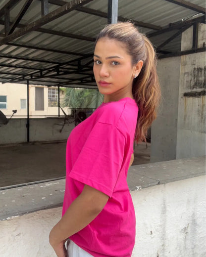 Hot Pink Plain Oversized T-Shirt