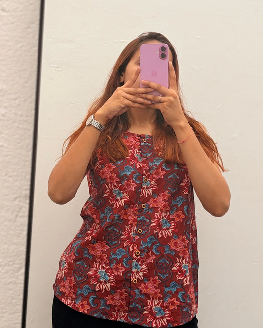 Vintage Muse Button-Down Cotton Top