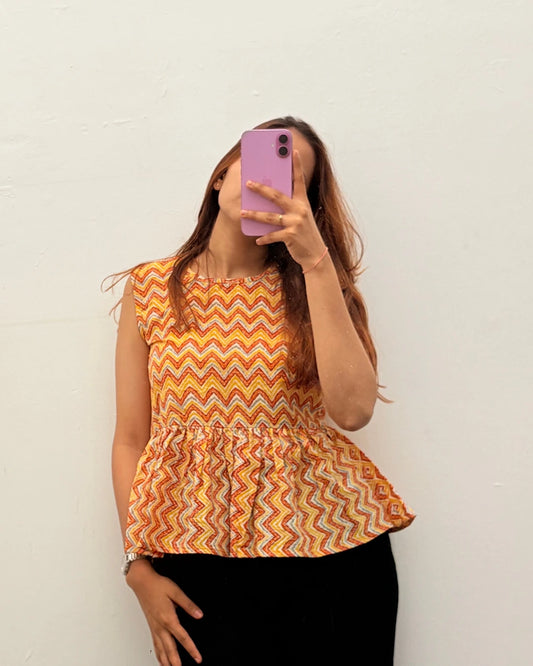 Tangerine Peplum Cotton Top