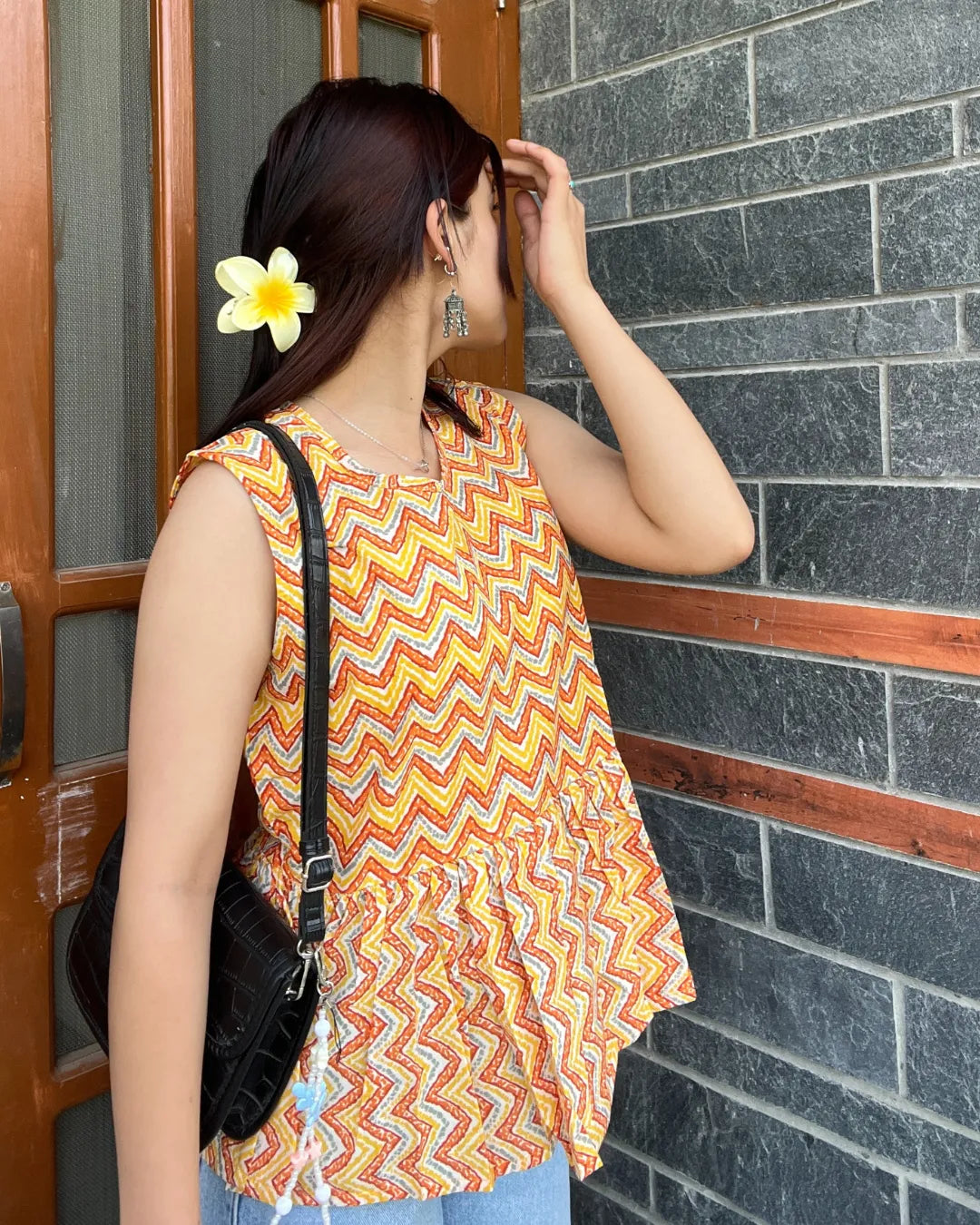 Tangerine Peplum Cotton Top