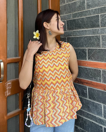 Tangerine Peplum Cotton Top