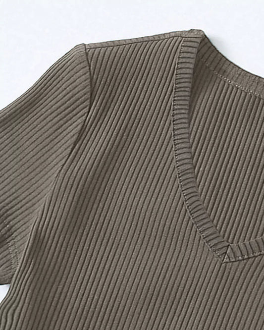Camel V-Neck Ribbed Top
